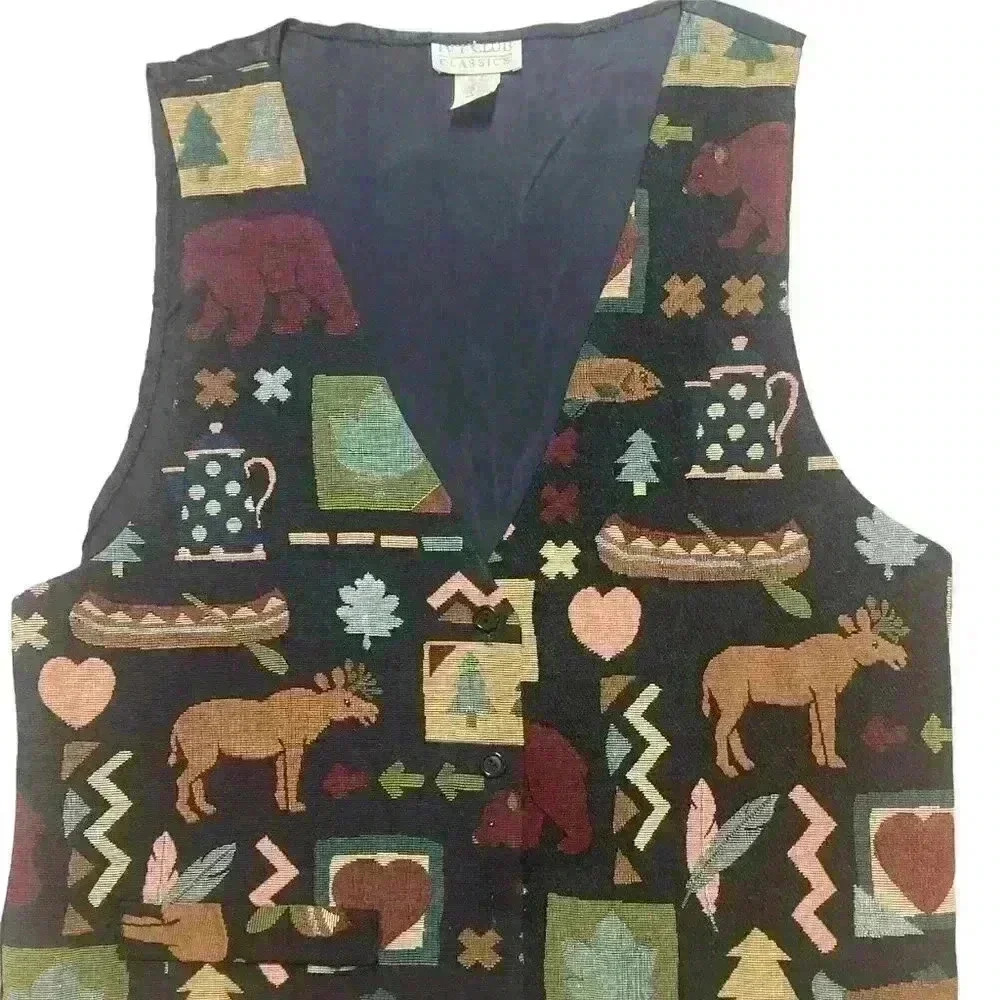 Vintage tapestry vest Camping Mountain Life Size Large